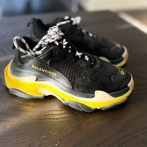 Balenciaga Black and Yellow Triple S Chunky Athletic Shoes